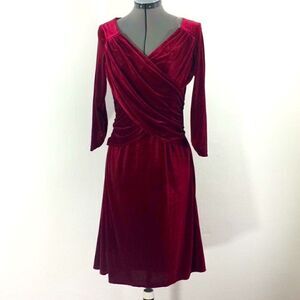 BSlim Red Velour Velvety V Neck Interior Shape wear  A line Holiday Dress NEW
